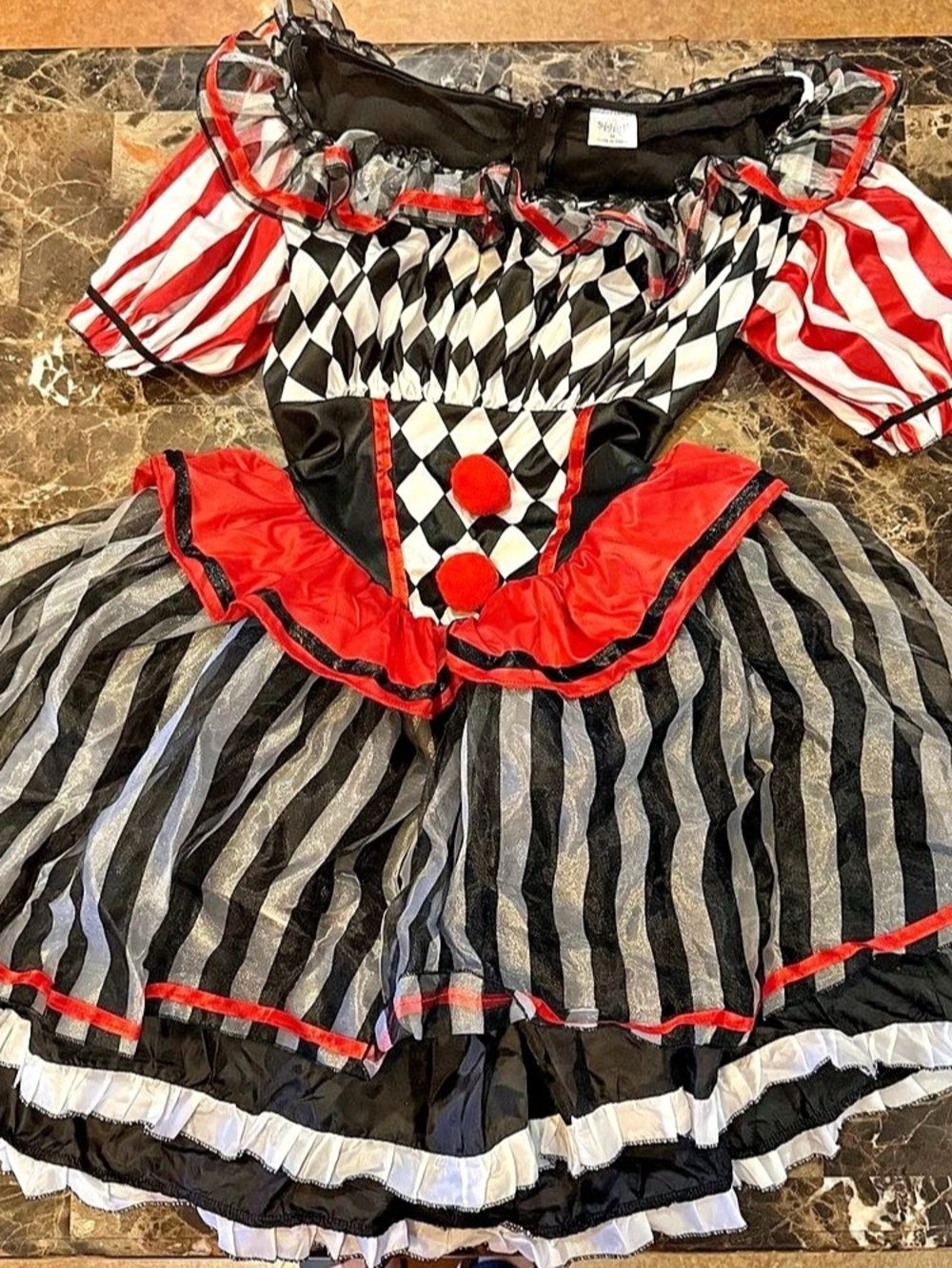 Spirit Halloween Harlequin Clown Costume Black & Red Adult XSmall